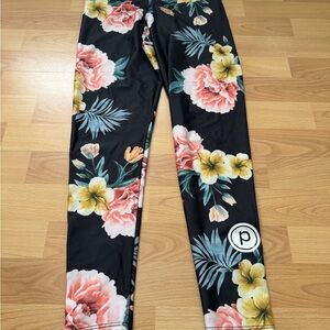 Onzie Black Floral Leggings with pure barre stamp